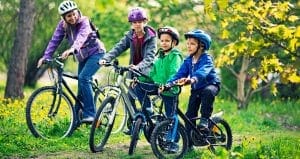 A family riding bicycles together