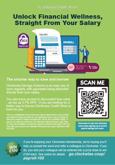 Clockwise payroll savings and loans flyer preview