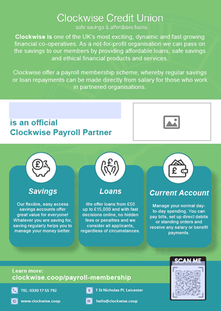 Clockwise customisable payroll savings flyer preview