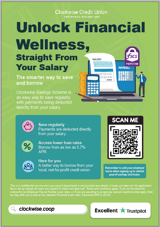 Clockwise payroll savings and loans flyer preview